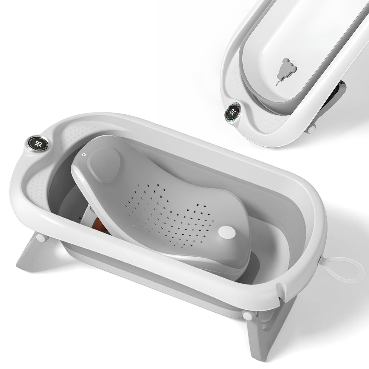SUPERBEBEBE Foldable Baby Bath with Thermometer