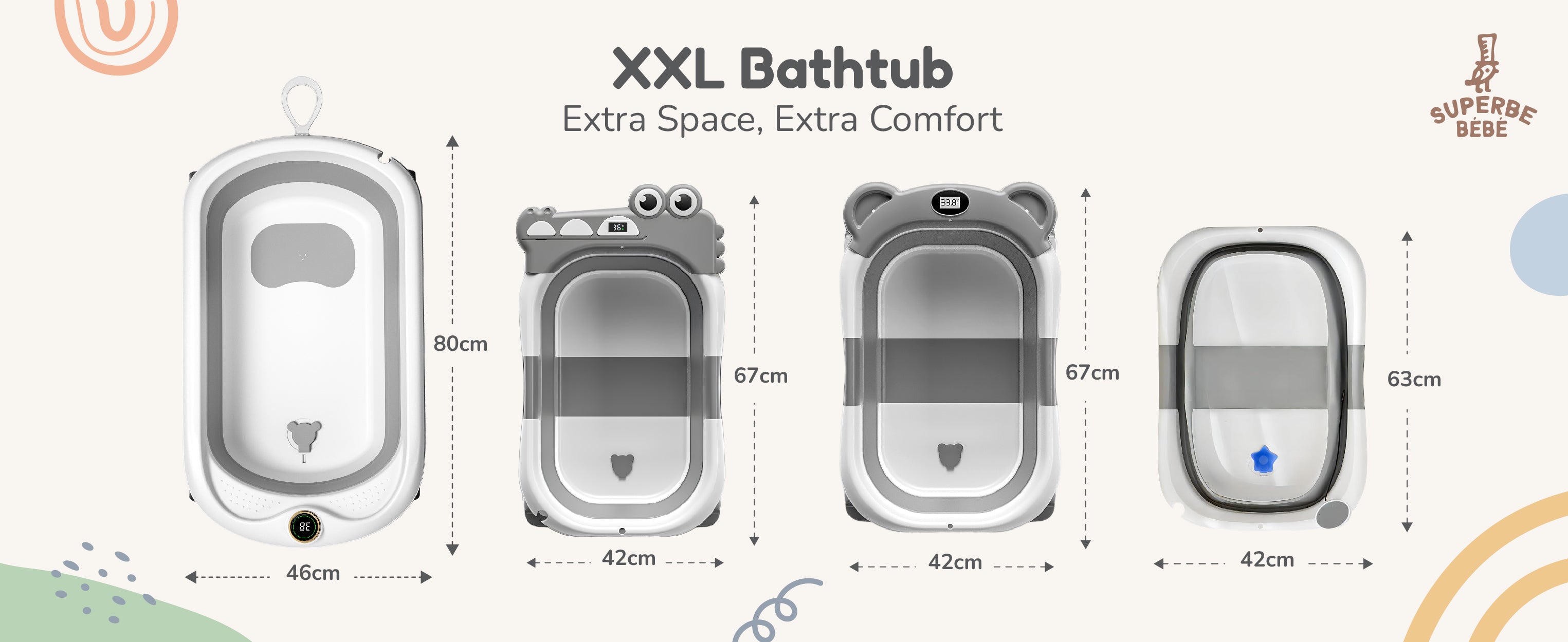 foldable baby bath - size reference comparison | SUPERBEBEBE UK
