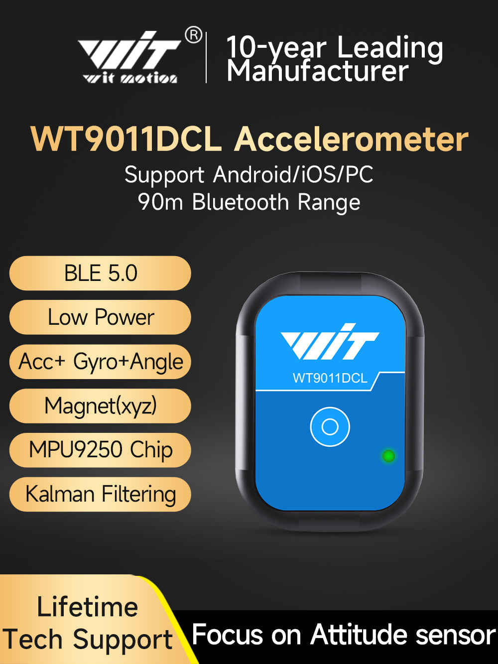 high accuracy inclinometer bluetooth - alternate angle side view | WITMOTIONIMU UK
