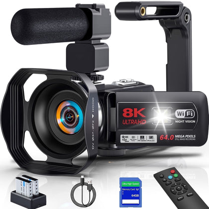 8K Video Camera for Youtube Camcorder 64MP Wifi Vlogging 18X Zoom IR Night Visio