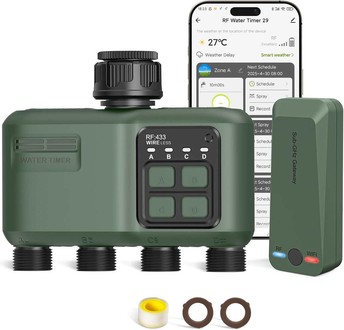 JOHGEEIRRIG Shrivee Smart WiFi Garden Irrigation Timer 4-Zon
