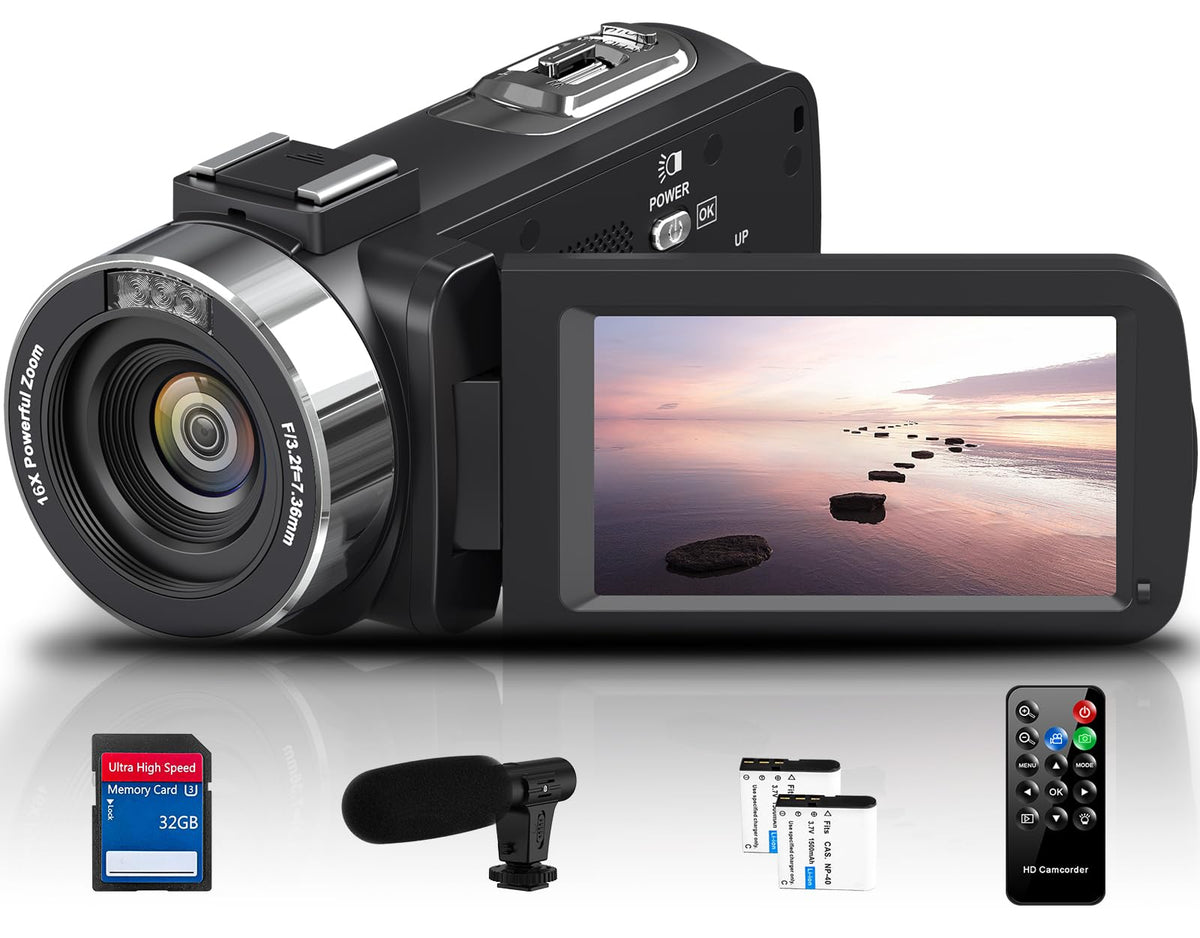 4K Camcorder Video Camera for Vlogging, 42MP YouTube Camera with 18X Digital Zoom, 3.0" Rotating Screen, Webcam Mode, Remote Control, 2 Batteries and 32GB SD Card for Beginners, Travel and Live Streaming