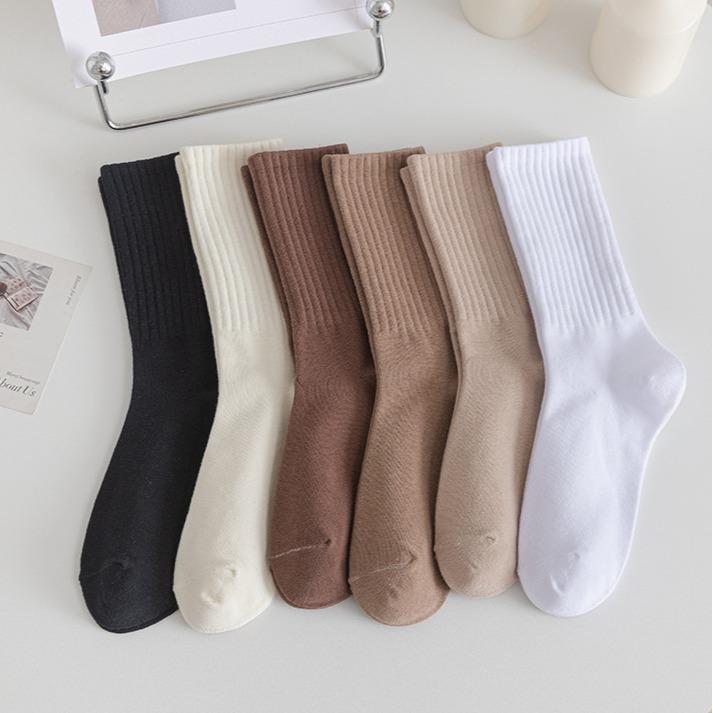 Women's 6 Pairs Solid Crew Socks, Fashion Casual Comfy Mid Calf Socks for Daily Outdoor Wear