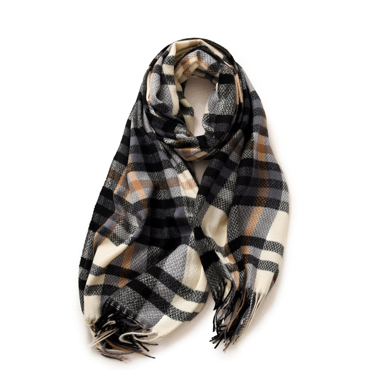 2025 new plaid scarf thickened shawl warm student, soft and comfortable,black