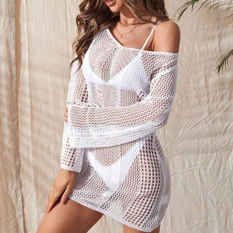 [2-3 days delivery]Beach skirt knitted hollowed-out backless long-sleeved hip-hugging swimsuit smock