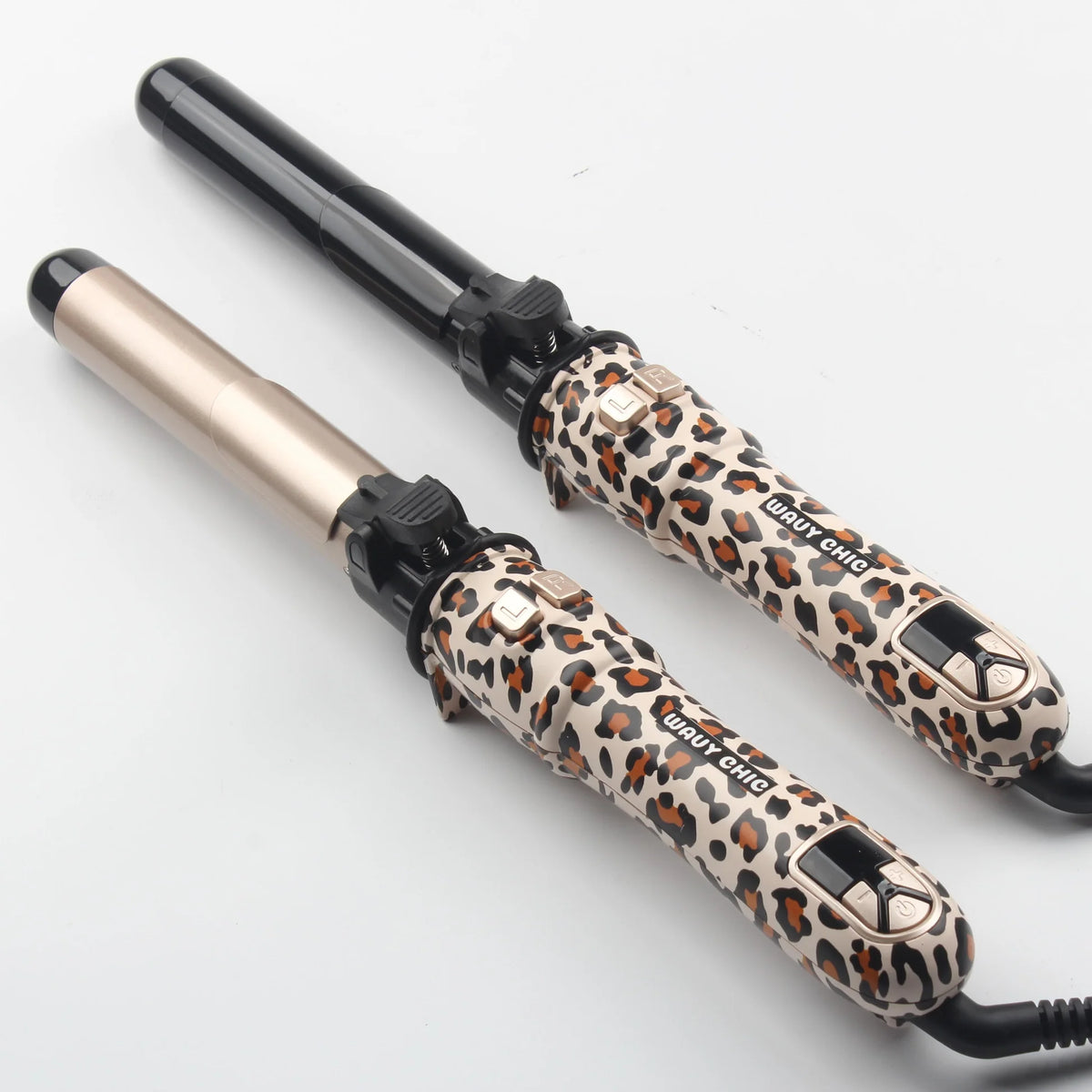 Wavy Chic Leopard Print 28mm Automatic Rotating Hair Curler with LCD Display