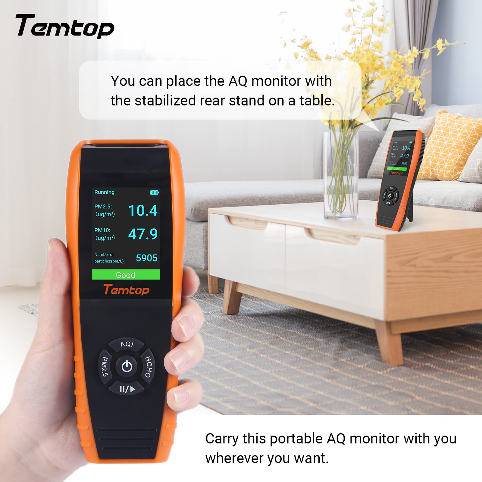 Temtop air quality monitor - in use real-world setting | TEMTOPQUALITY UK