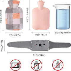 1 Set Of 3 Pieces Pink Hot Water Bottle With Soft Waist Cover, Rubber Hot Water Bottle, Winter Soft Plush Hand Warming Cover Hot Water Bottle, Suitable For Neck, Shoulders, Hands, Back, Waist Warming Silicone Traditional Cup