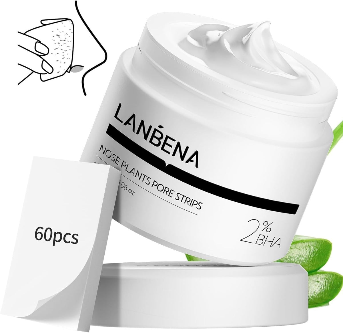LANBENA Blackhead Remover Nose Strips, 100 Pcs Pore Cleansing Strips with 50g Blackhead Removal Cream, Deep Cleansing Nose Pore Strips for Men and Women