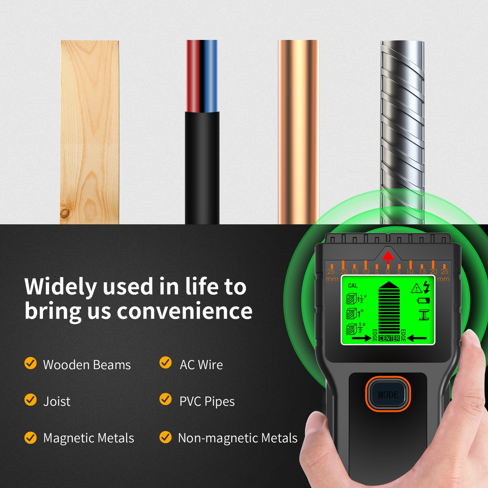 stud finder UK - in use real-world setting | WOEAOZY UK