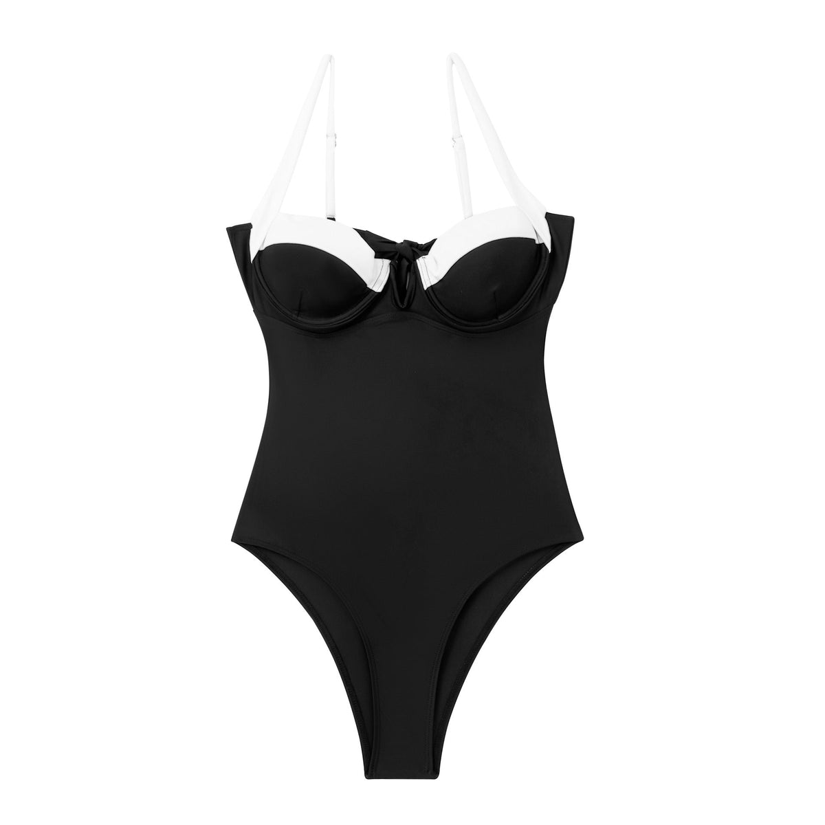 Boltoo Black V Neck One Piece Swimsuit4021 - Black - S