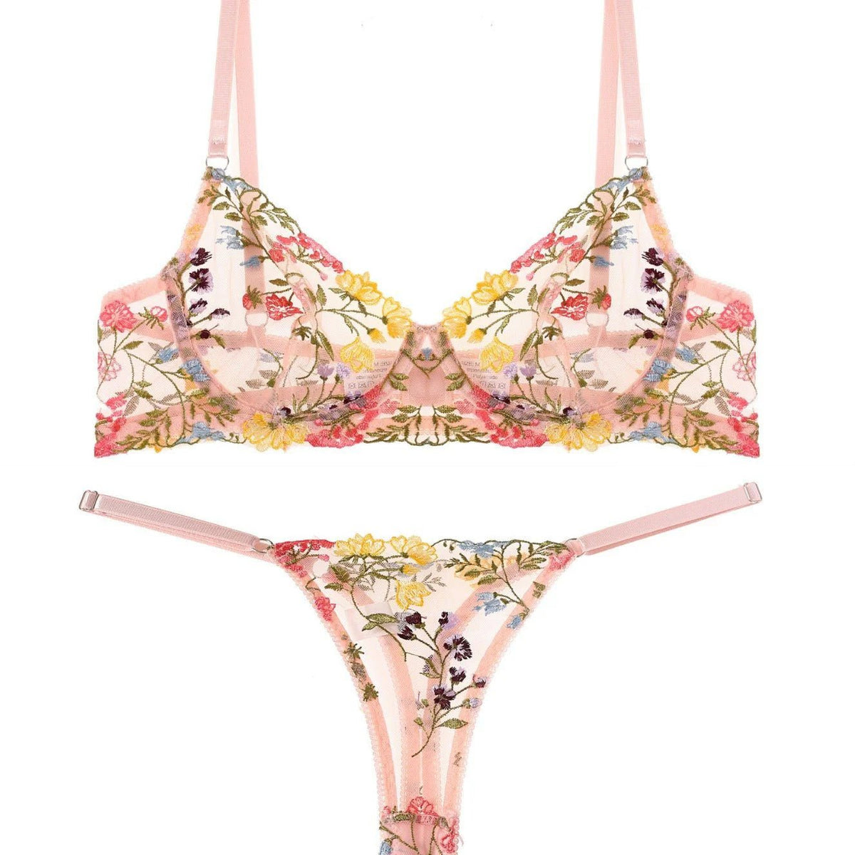 Boltoo - Boltoo Sheer Floral Embroidery Bra Setlingerie for women