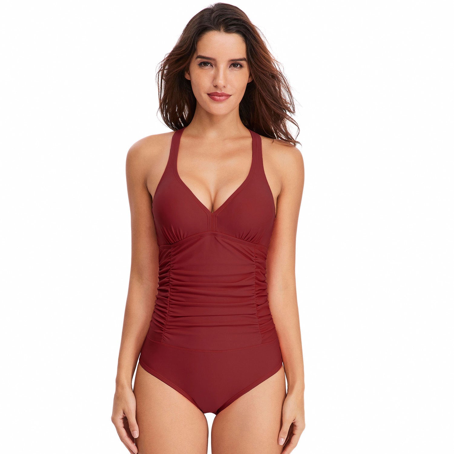 Boltoo Elegant Low Cut One Piece SwimsuitHS18110 - Wine - S