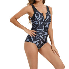 Boltoo Geometric Print One Piece Swimsuit2024 - 150 - BLACK - S