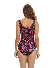 Boltoo Geometric Print One Piece Swimsuit2024 - 150 - RED - S