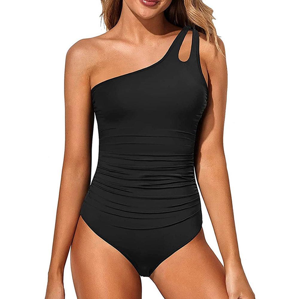 Boltoo One Shoulder One Piece SwimsuitBY002 - Black - S